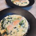 ゆきちゃんのお菓子工房's cooksnap of when they made バター香るほうれん草と鮭のクリーム煮.