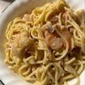 ame-ikuru's cooksnap of when they made 海老とほうれん草の柚子胡椒クリームパスタ.