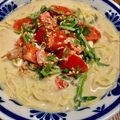 ☆さぶ☆☆'s cooksnap of when they made ＊ささみと梅大葉トマトの豆乳そうめん＊.