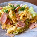 あっちゃんキッチン♪'s cooksnap of when they made キャベツとベーコンふわふわ卵☆粒マス炒め.