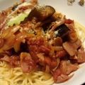 サトモユリア's cooksnap of when they made ナスとベーコンのトマトソーススパゲティ.