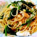 悩み者's cooksnap of when they made ほうれん草と鶏ササミのパスタ.