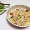 かしゅーみさ's cooksnap of when they made ベーコンときのこのクリームスープパスタ◎.