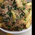 しんあけ's cooksnap of when they made 豚挽き肉+ポテト+にらの炒めたの.