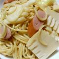 しゃーろっく's cooksnap of when they made タケノコと春キャベツとウインナーのパスタ.