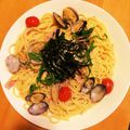 クロネコ's cooksnap of when they made あさり♪トマトの大葉たっぷり乗せパスタ♪.