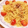 tahiuu's cooksnap of when they made プチトマトとベーコンのパスタ♪.