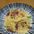 結城海霧's cooksnap of when they made おつまみサラミのオイルパスタ.