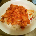 ひさたろぅ's cooksnap of when they made 挽き肉とキムチの卵とじ丼☆.