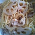 くさたお's cooksnap of when they made お鍋一つで簡単♪豚とレンコンの梅パスタ.