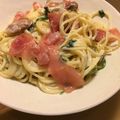 miuzoumama's cooksnap of when they made ほうれん草としめじのクリームパスタ.