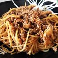 あんどうゆう子's cooksnap of when they made 男の料理！！ひき肉と水菜のパスタ.
