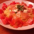 たけにょこー's cooksnap of when they made 美味♥ 凍らせトマトとバジルの冷製パスタ.