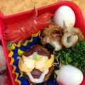 camellia39's cooksnap of when they made キャラ弁＊仮面ライダーガイムバロン弁当♪.