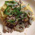 peanut32m's cooksnap of when they made 豚肉とレンコンのおかずパスタ.