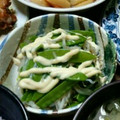 ♡Catherine's cooksnap of when they made もやしと絹さやのワサビマヨ醤油.
