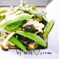 milk＊crown's cooksnap of when they made スナップエンドウとわかめのニンニク塩炒め.