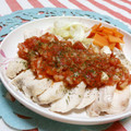 赤い電話's cooksnap of when they made 蒸し鶏のサルサソースがけ.