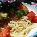 mcm✳︎'s cooksnap of when they made トマト＆オクラのおろし冷しうどん.
