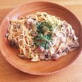 Umeumechan's cooksnap of when they made なめこクリームパスタ.