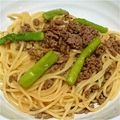 はにぃあっぷる's cooksnap of when they made 挽き肉とアスパラの和風パスタ.