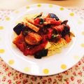 xlinax's cooksnap of when they made イカとナスのピリ辛パスタ.