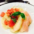 miniliina's cooksnap of when they made 桃と生ハムの冷製パスタ♪.