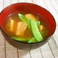 SP♪'s cooksnap of when they made エンドウと厚揚げのおみそ汁♡♥♡.