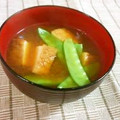 SP♪'s cooksnap of when they made エンドウと厚揚げのおみそ汁♡♥♡.