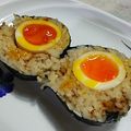 キョウ丸パンダ's cooksnap of when they made これ美味しいよ～煮卵風半熟卵入りおにぎり.