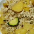 息子は怪獣♪'s cooksnap of when they made ズッキーニとジャガイモとえのきの和風炒め.
