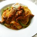 Satoco❋'s cooksnap of when they made 赤ピーソースで♪秋刀魚エリンギ๑パスタ.