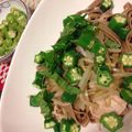 にこにこおかぴん's cooksnap of when they made ♪オクラともやしと大葉の和風パスタ♪.