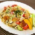 kemi374's cooksnap of when they made 夏野菜たっぷり♪豚唐揚のせ冷製パスタ♪.