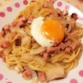 紫穂子's cooksnap of when they made 新玉ねぎとベーコンの和風パスタ温玉のせ！.