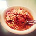 あやʕ•̫͡•ʔ's cooksnap of when they made トマトとベーコンのスープスパゲッティ.