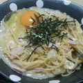 樹理依's cooksnap of when they made 味噌汁リメイク和風カルボナーラ.