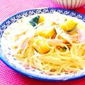 Kenmamac's cooksnap of when they made ベーコンとかぼちゃのクリームパスタ.