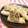 赤い電話's cooksnap of when they made 皮がパリパリ☆豚肉とキノコの味付き春巻き.