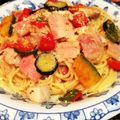patarinko's cooksnap of when they made ベーコンとたっぷり夏野菜のごちそうパスタ.