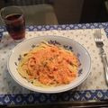 schinken's cooksnap of when they made 海老とモッツァレラのトマトクリームパスタ.