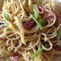 シナモンコーヒー's cooksnap of when they made 沢庵とベーコンのバター醤油スパゲティー.