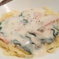 晩酌天国's cooksnap of when they made ほうれん草とベーコンのクリームパスタ.