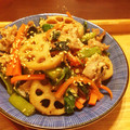 moemieo's cooksnap of when they made つるむらさきと蓮根のニンニク炒め.