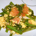 Jaye's cooksnap of when they made つるむらさきとトマ玉炒め.
