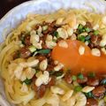 ラーキチ's cooksnap of when they made 揚げ玉も入れてみて♪納豆パスタ.