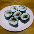 ぷうちゃん's cooksnap of when they made 明太子の巻き寿司、残り物でおもてなし.