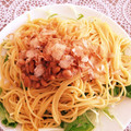 のらんのらん's cooksnap of when they made ＊納豆と水菜の和風パスタ ～温玉のせ～＊.