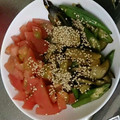ぶーたーこー's cooksnap of when they made 茄子とオクラとトマトの生姜さっぱりマリネ.
