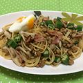 ゆきたーの's cooksnap of when they made ＊オクラきのこベーコン納豆パスタ＊.